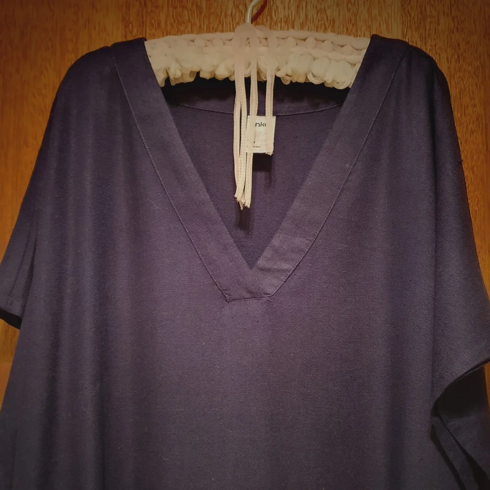 ANKO Navy Blue Short-Sleeve Gathered Waist Double Pockets Dress - Picture 3 of 8